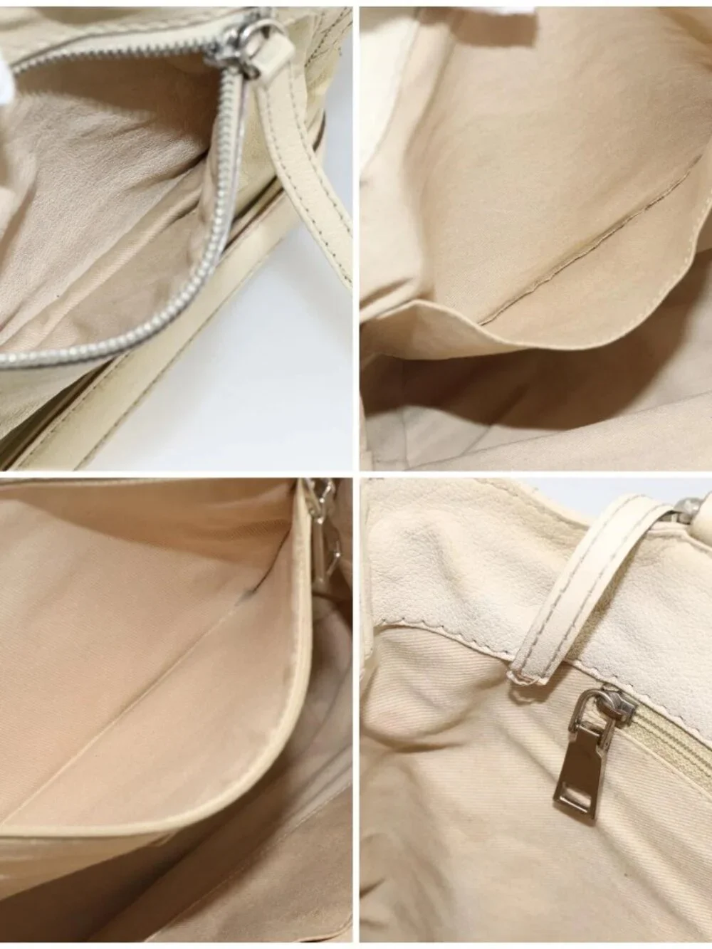 CHANEL Choco Bar Hand Bag Leather Ivory Silver CC Auth bs34277